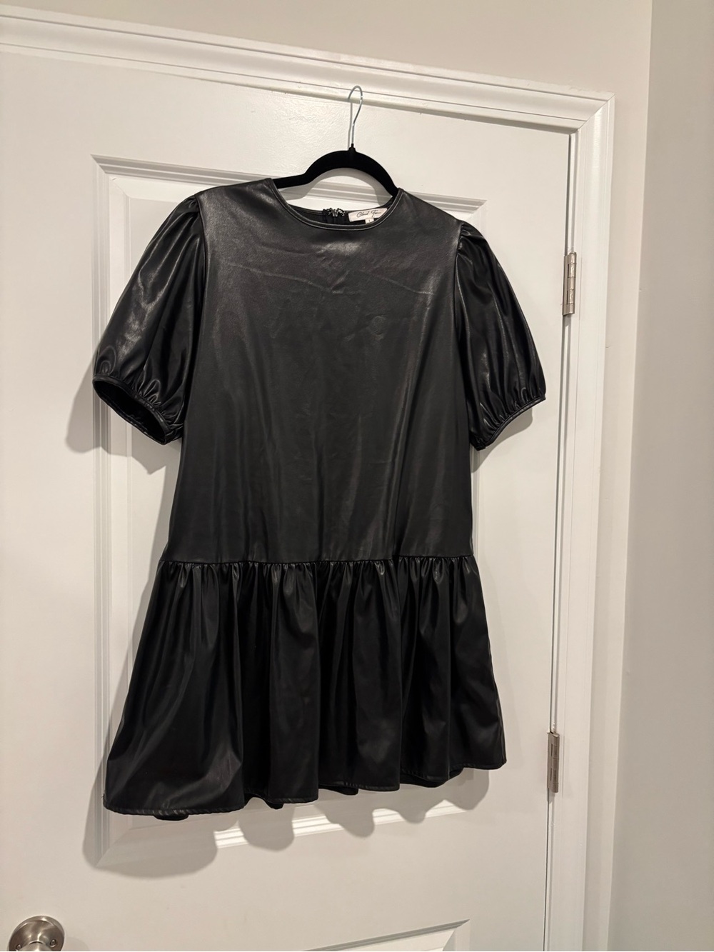 Faux leather, peplum top blouse.